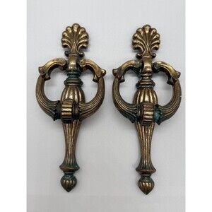 VTG Keeler Brass Co 7" Drop Ring Pulls French Provincial Hardware 5" C-C Pair